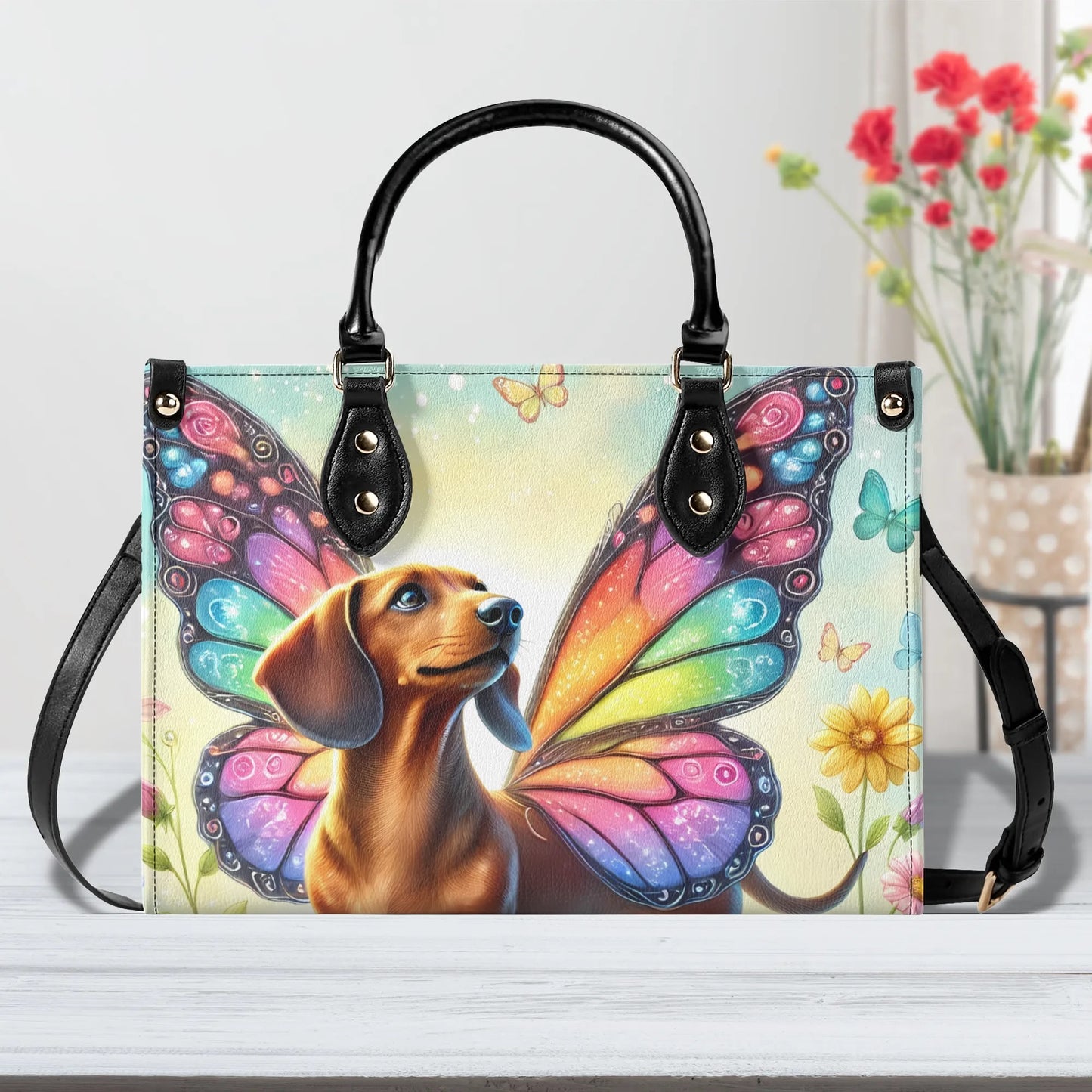 Doxie Butterfly PU Leather Handbag