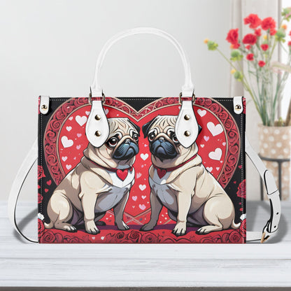 Pug Hearts New Version-Luxury Women PU Leather Handbag