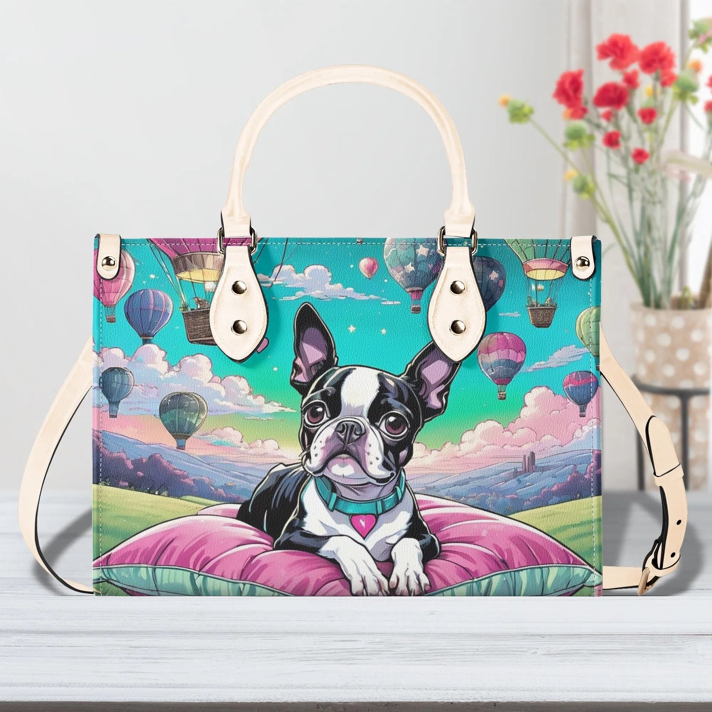 Boston Terrier Women PU Leather Handbag