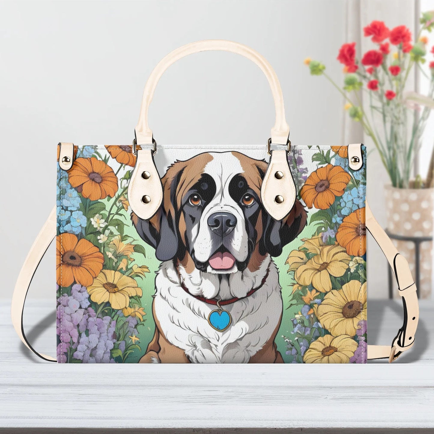 Saint Bernard Dog Women PU Leather Handbag