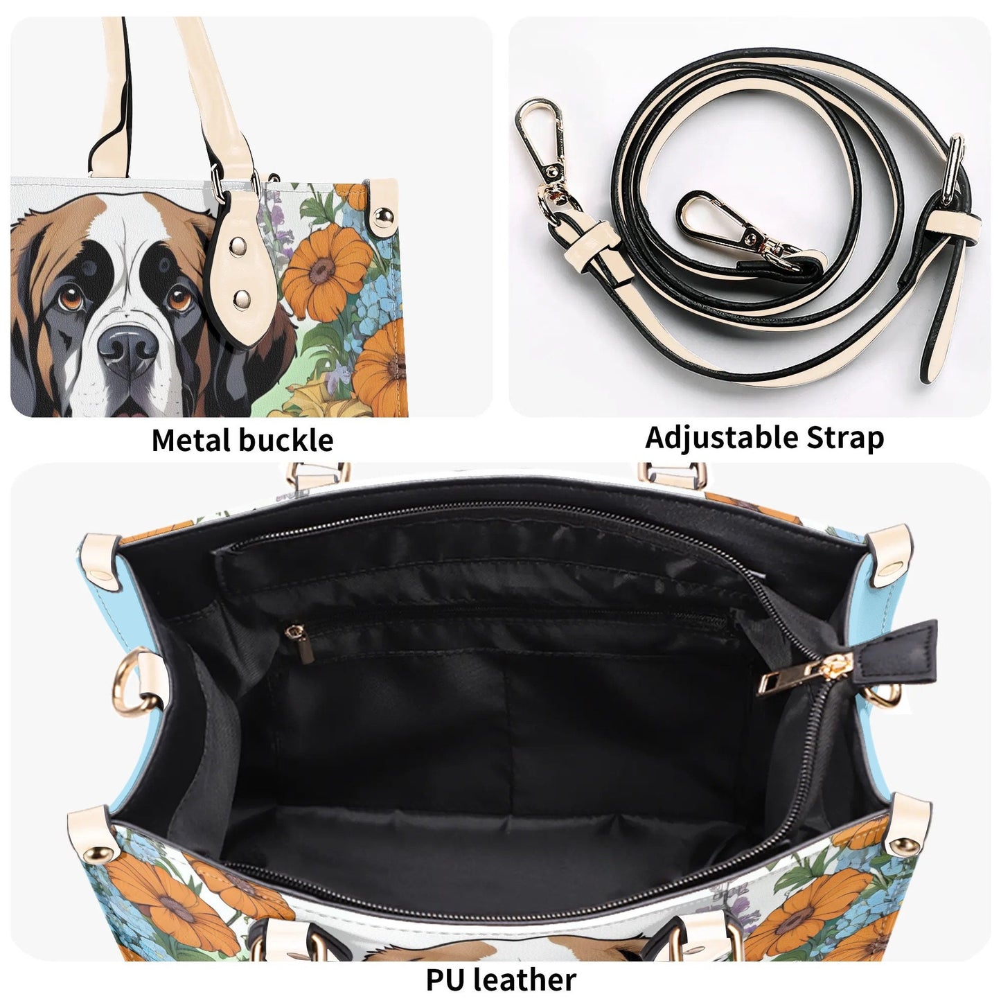 Saint Bernard Dog Women PU Leather Handbag